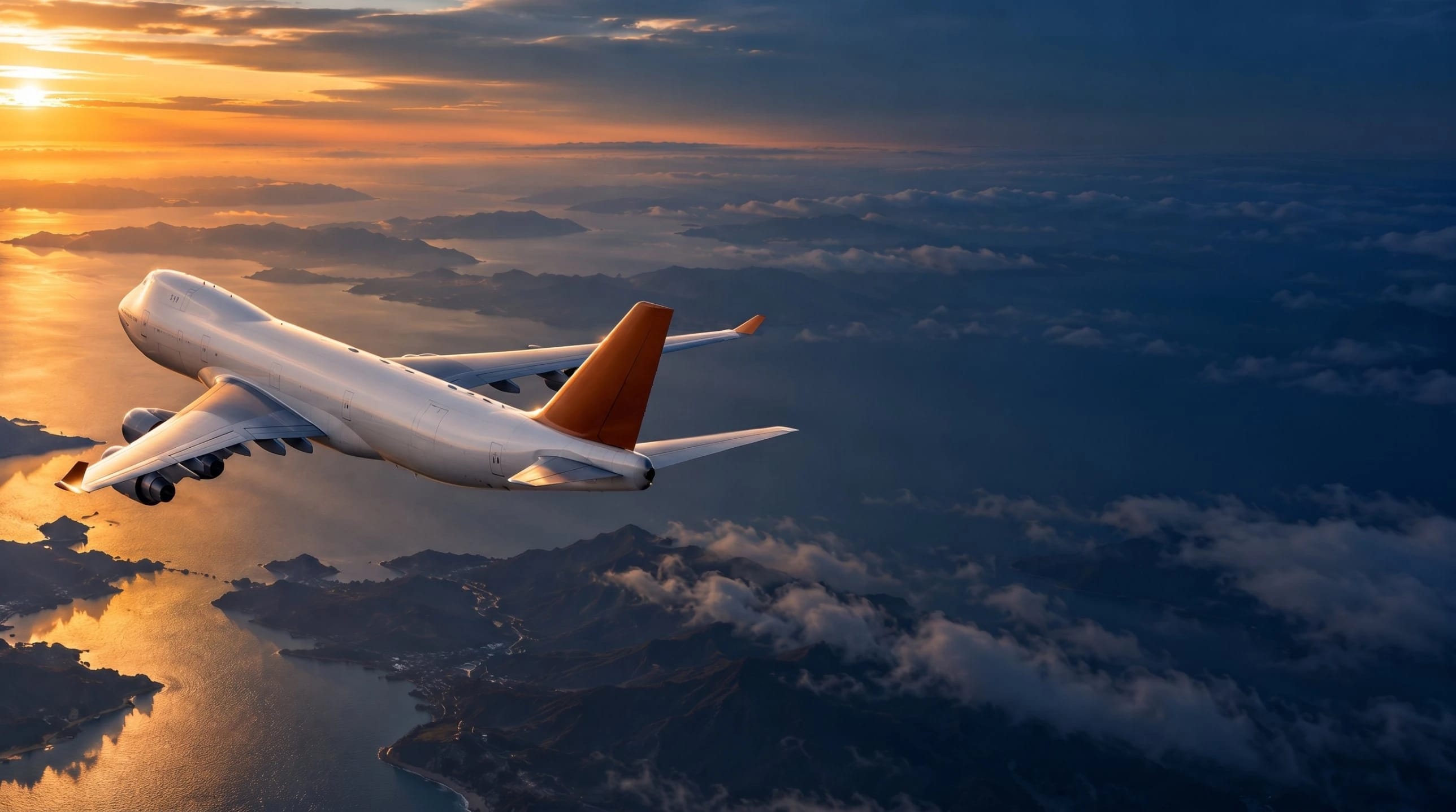 Cargo aircraft flying over the coast
